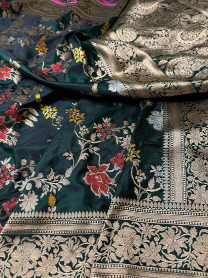 Pure Banarasi Katan Silk Mina Jaal Saree