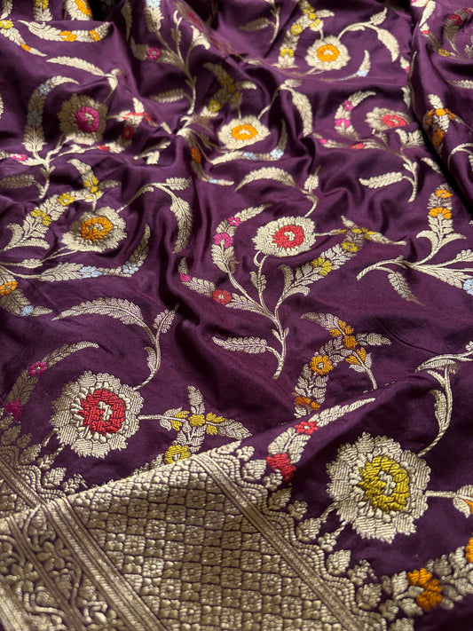 Pure Banarasi Katan Silk Mina Jaal Saree