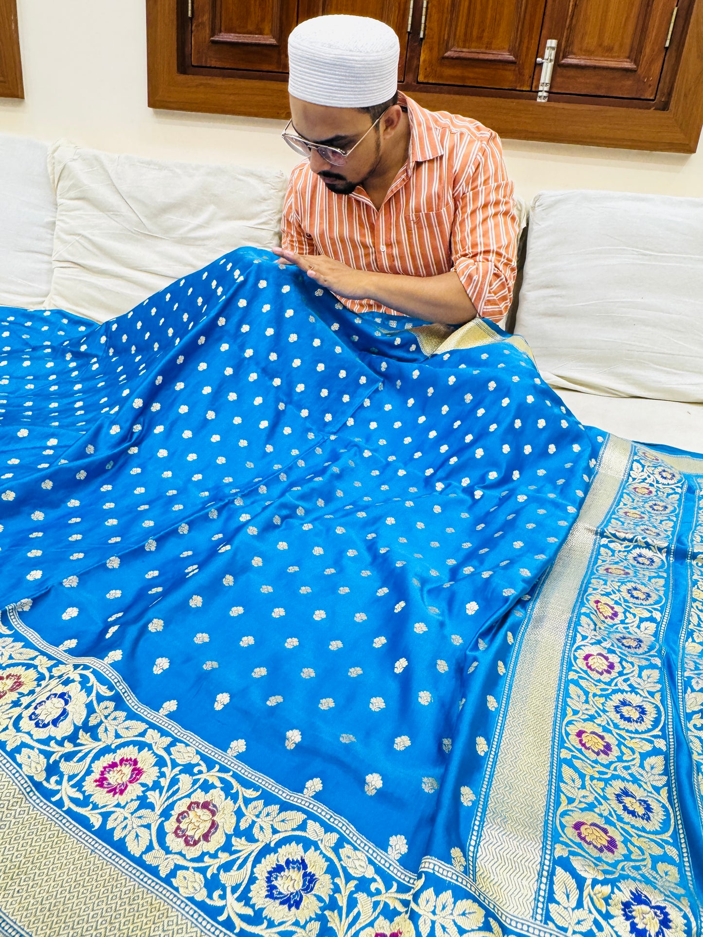 Pure Banarasi Satin Silk Chunri Buti Saree