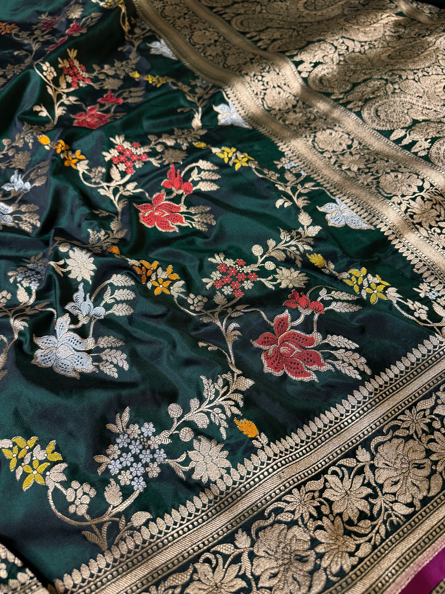 Pure Banarasi Katan Silk Mina Jaal Saree