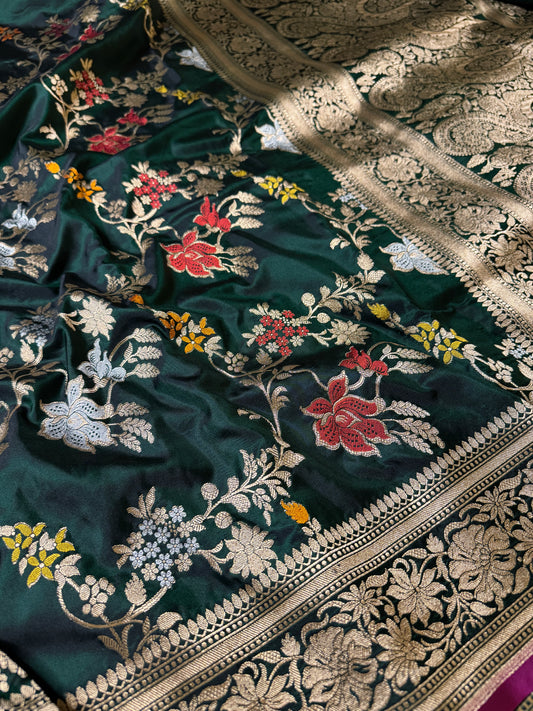 Pure Banarasi Katan Silk Mina Jaal Saree