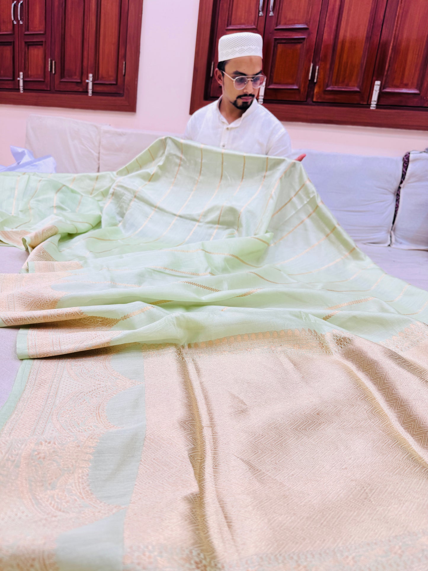 Pure Banarasi Dupion Silk Stripe Saree