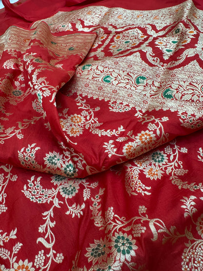 Pure Banarasi Katan Silk Meena Jaal Saree