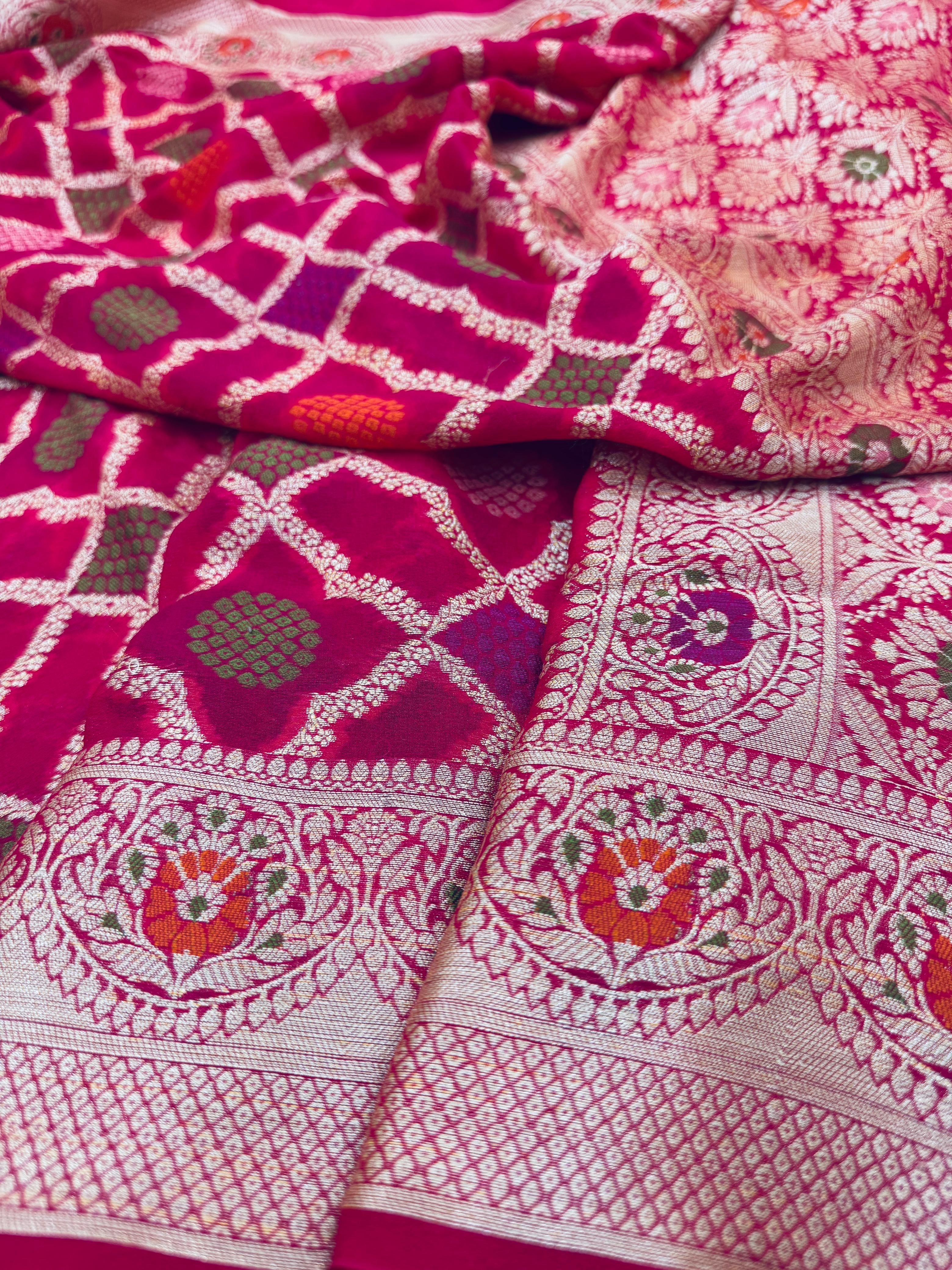 Pure Banarasi Chiffon Tilfi Jaal Saree
