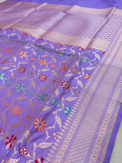 Pure Banarasi Katan Silk Mina Jaal Saree