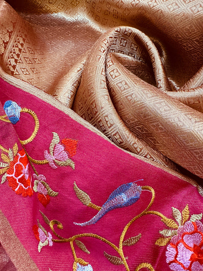 Pure Banarasi Tissue Silk Buti Satin Border Embroidery Saree