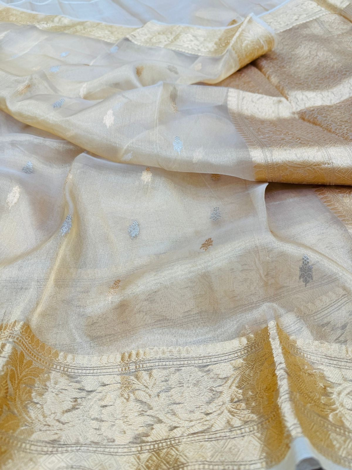 Natural Gold Tissue Silk Buti Saree