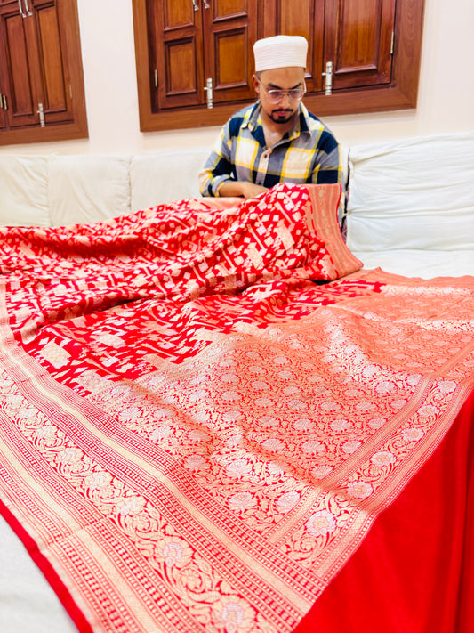 Pure Banarasi Katan Silk Sona Mina Jaal Saree