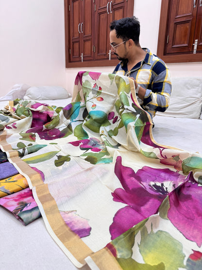 Pure Banarasi Tasar Silk Digital Print Saree
