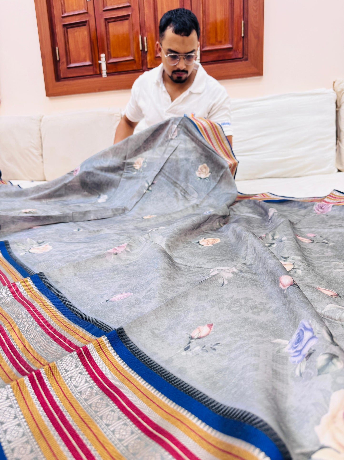 Pure Banarasi Chanderi Digital Print Saree