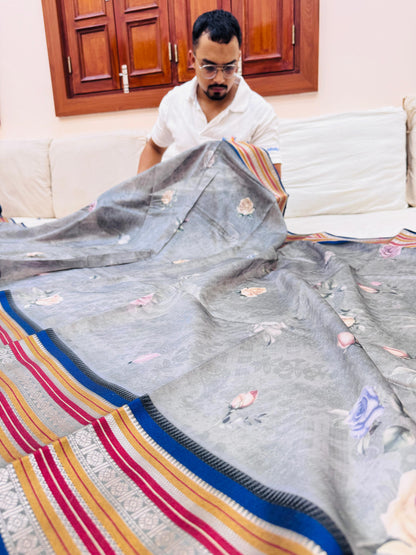 Pure Banarasi Chanderi Digital Print Saree