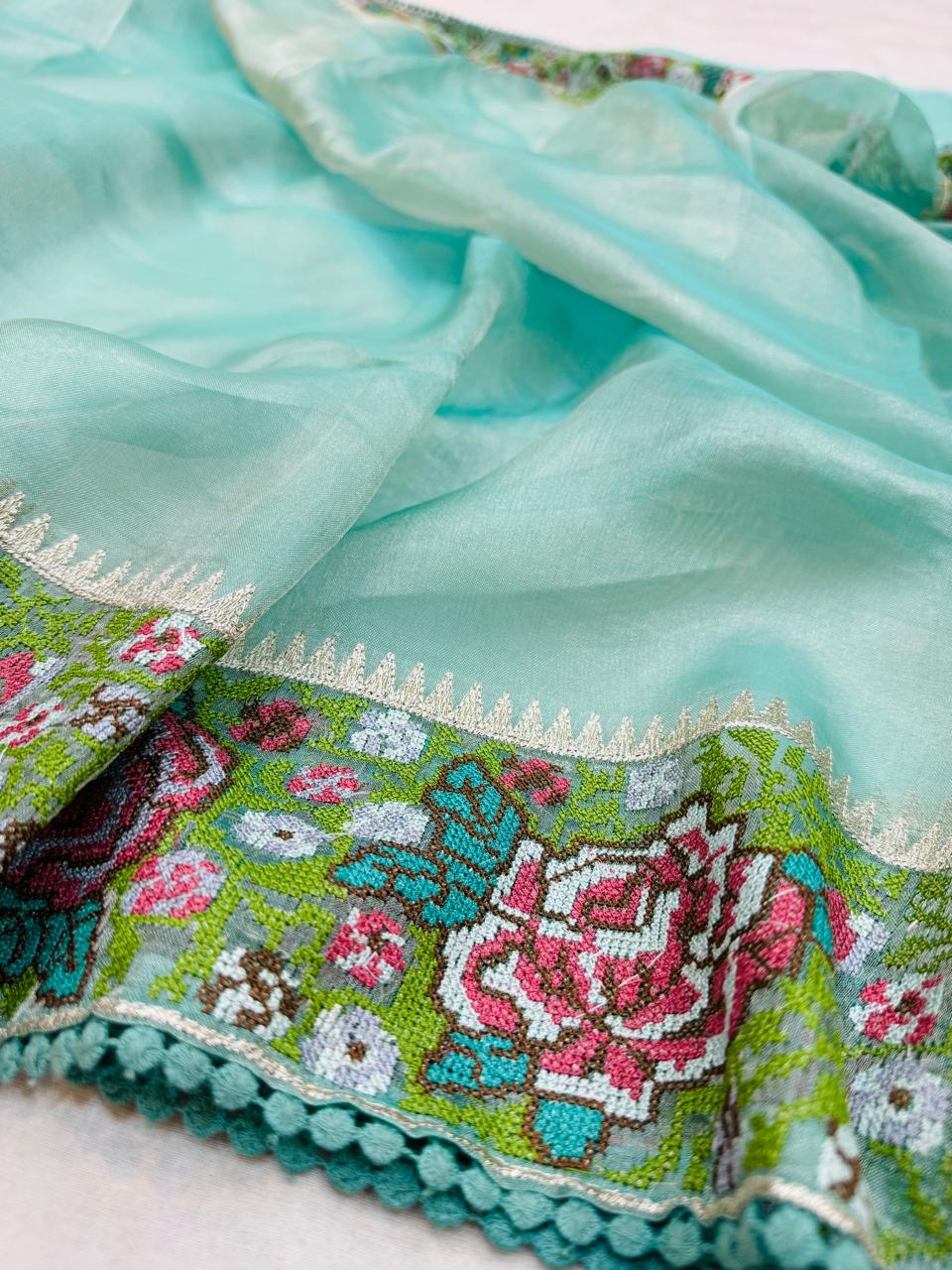 Tissue Stripe Embroidery Saree