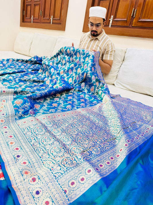 Pure Banarasi Katan Silk Mina Jaal Saree