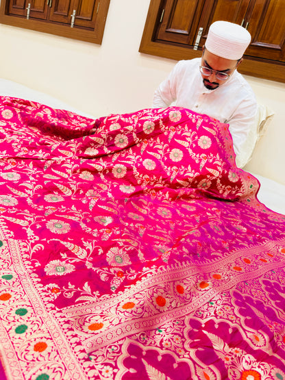 Pure Banarasi Katan Silk Mina Jaal Saree