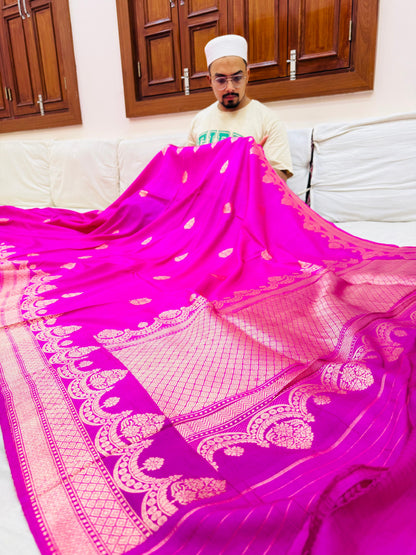 Pure Banarasi Dupion Silk Kadhwa Buta Saree