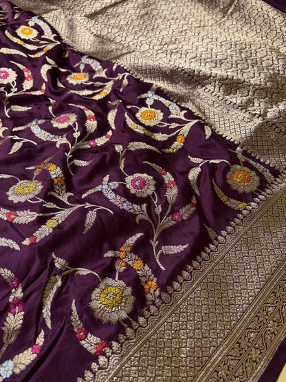 Pure Banarasi Katan Silk Mina Jaal Saree