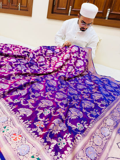 Pure Banarasi Katan Silk Mina Jaal Saree