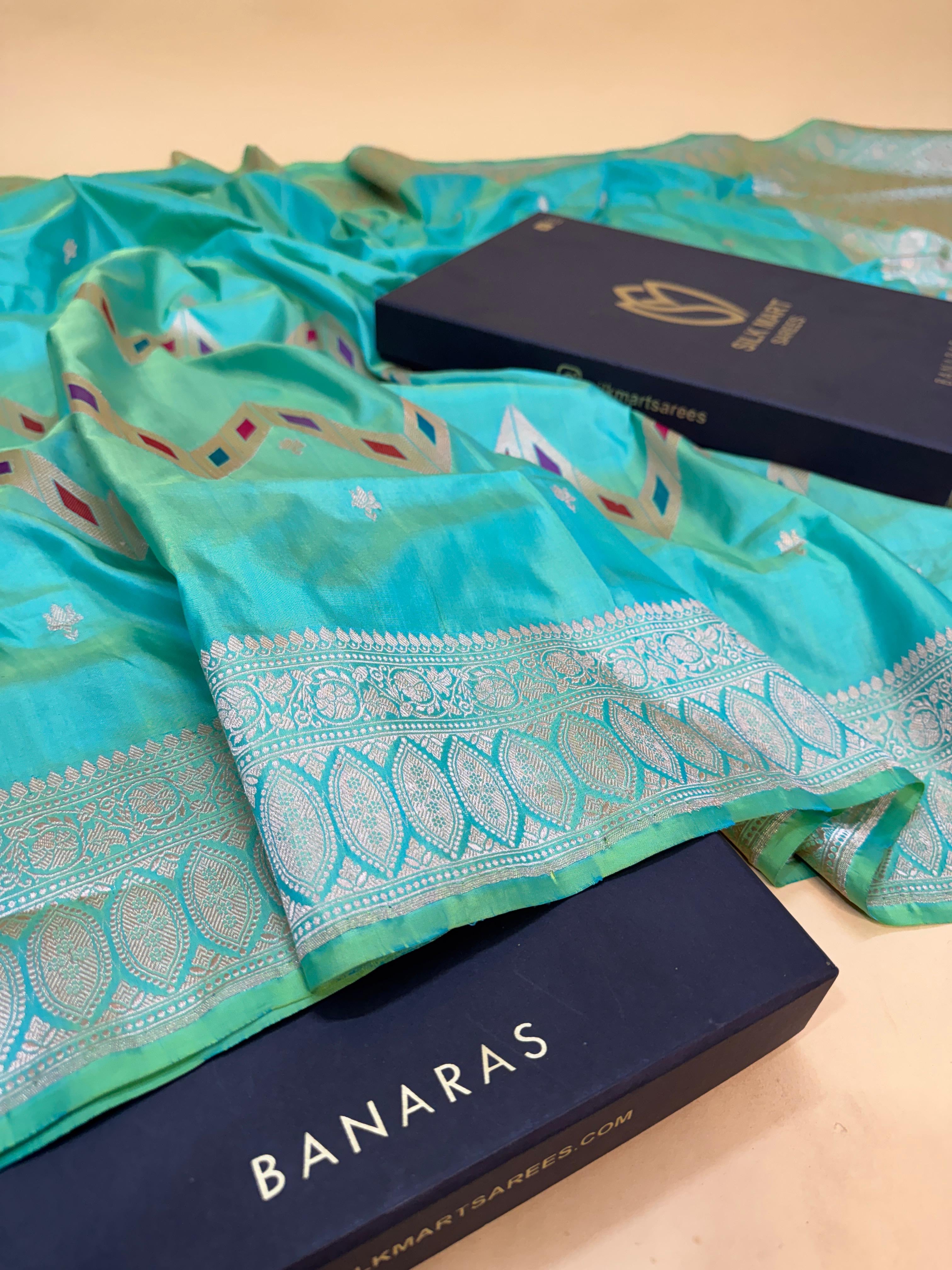 Pista Green Katan Silk Zig Zag Saree