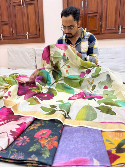 Pure Banarasi Tasar Silk Digital Print Saree