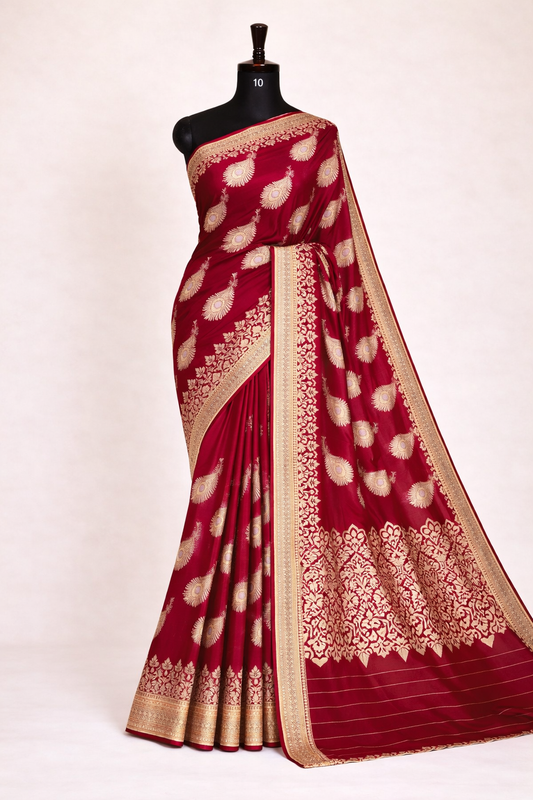 Pure Banarasi Katan Silk Peacock Feather Saree