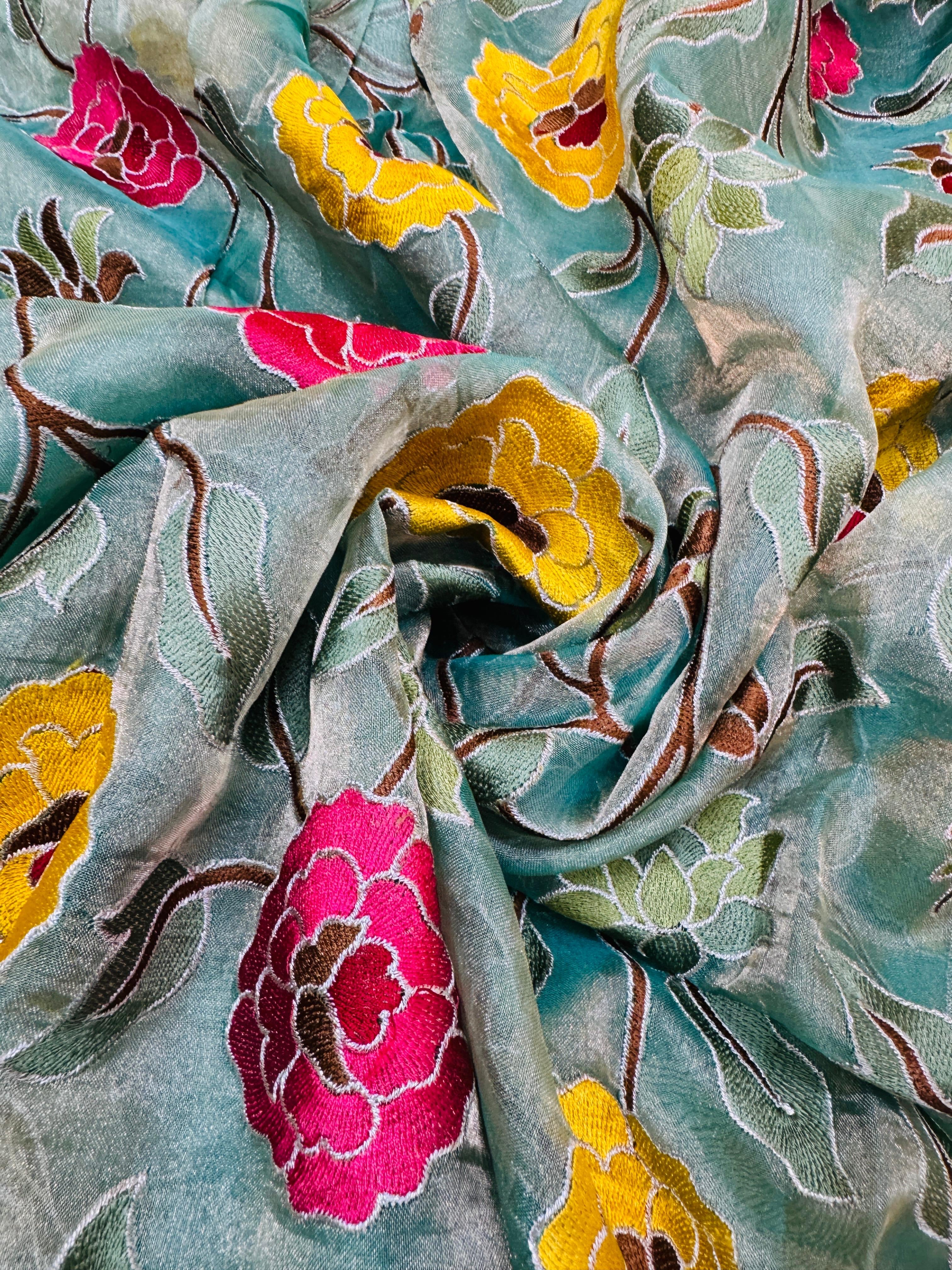 Tissue Plain Embroidery Saree