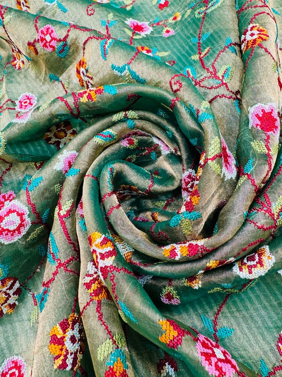 Tissue Stripe Embroidery Saree