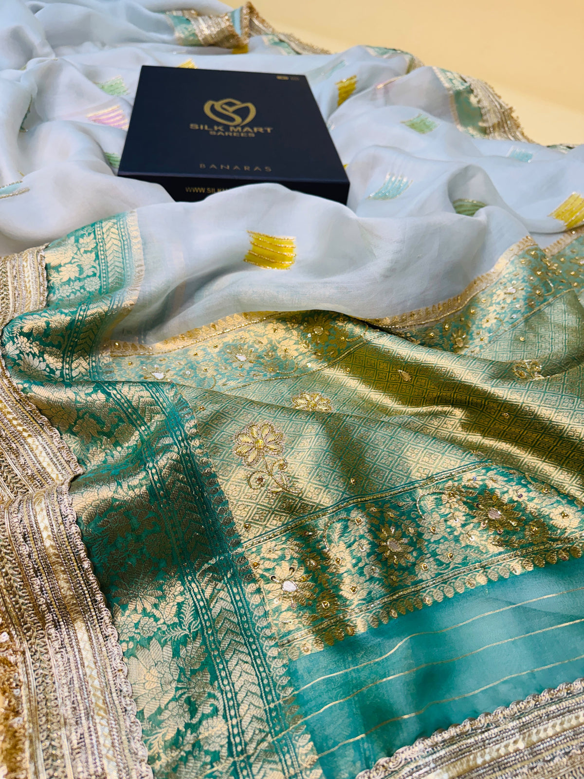 Kora Hand Embroidery Saree
