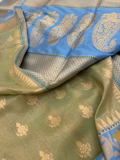 Pure Banarasi Katan Tissue Silk Kadiyal Border Saree