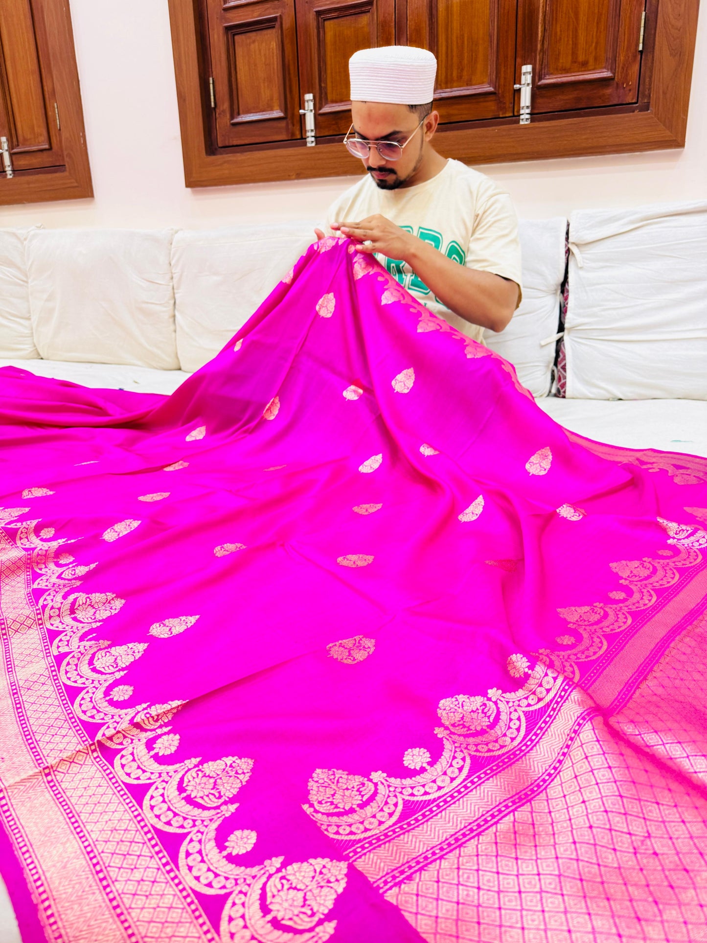 Pure Banarasi Dupion Silk Kadhwa Buta Saree