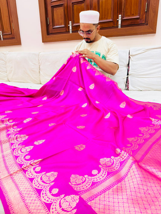 Pure Banarasi Dupion Silk Kadhwa Buta Saree