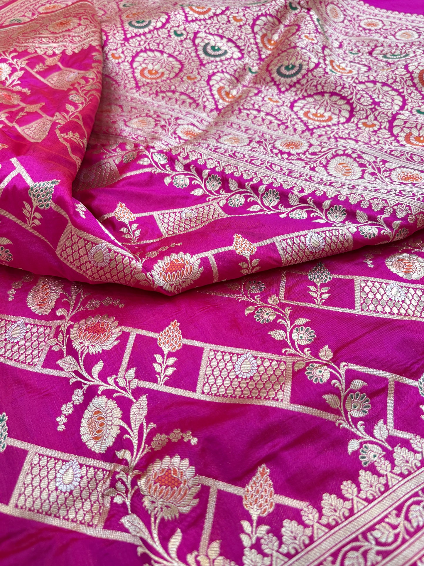 Pure Banarasi Katan Silk Alfi Meena Jaal Saree