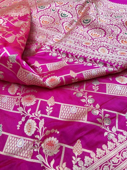 Pure Banarasi Katan Silk Alfi Meena Jaal Saree