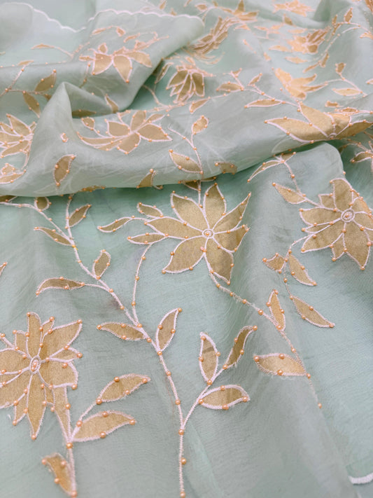 Pure Banarasi Kora Tissue Patch Work Embroidery Saree