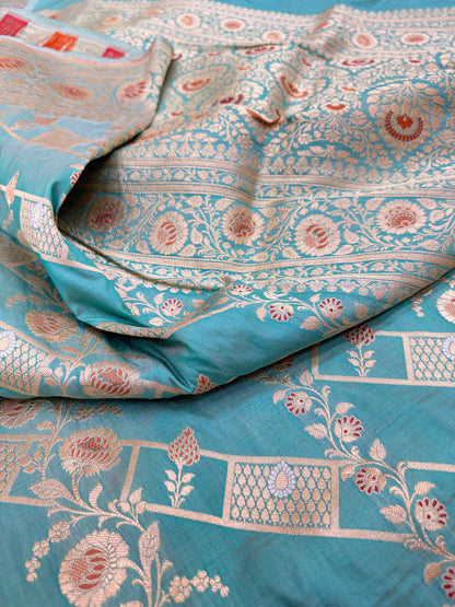 Pure Banarasi Katan Silk Alfi Meena Jaal Saree