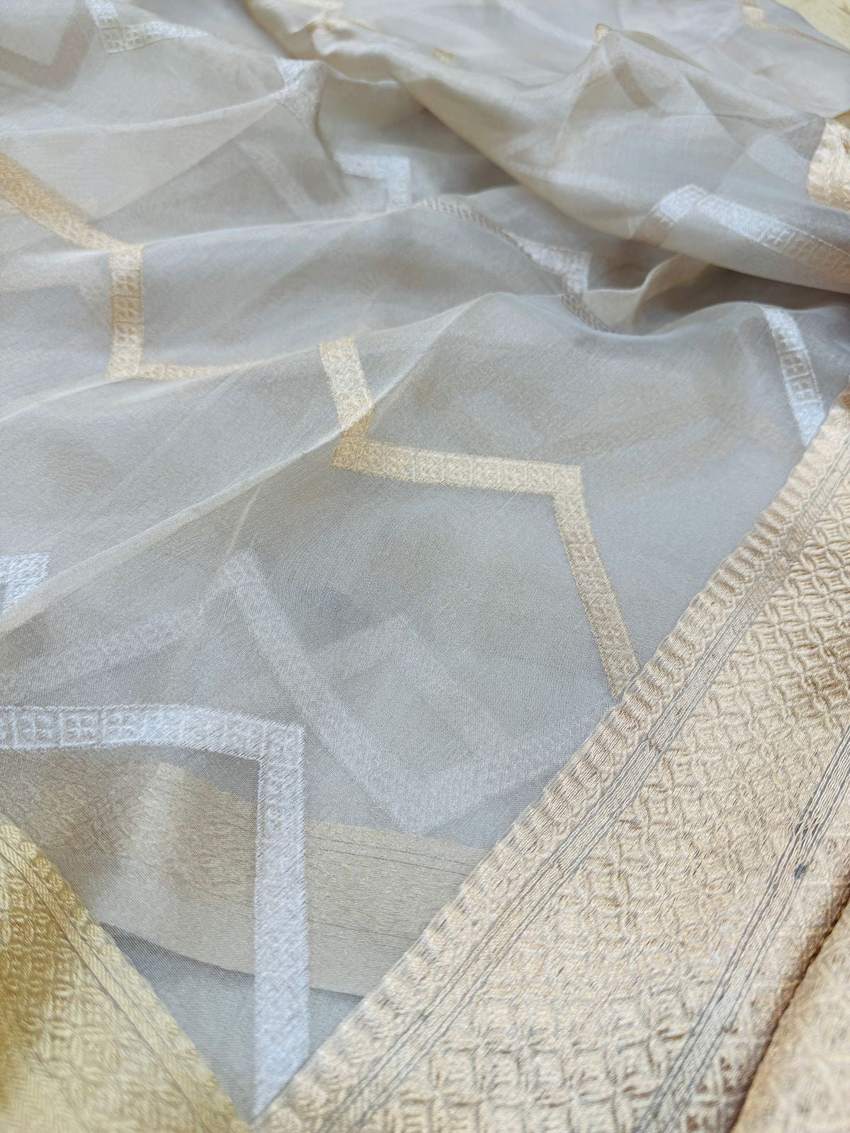 Natural Gold Tissue Silk Zig Zag Saree