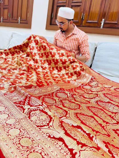 Pure Banarasi Satin Silk Waskat Jaal Saree