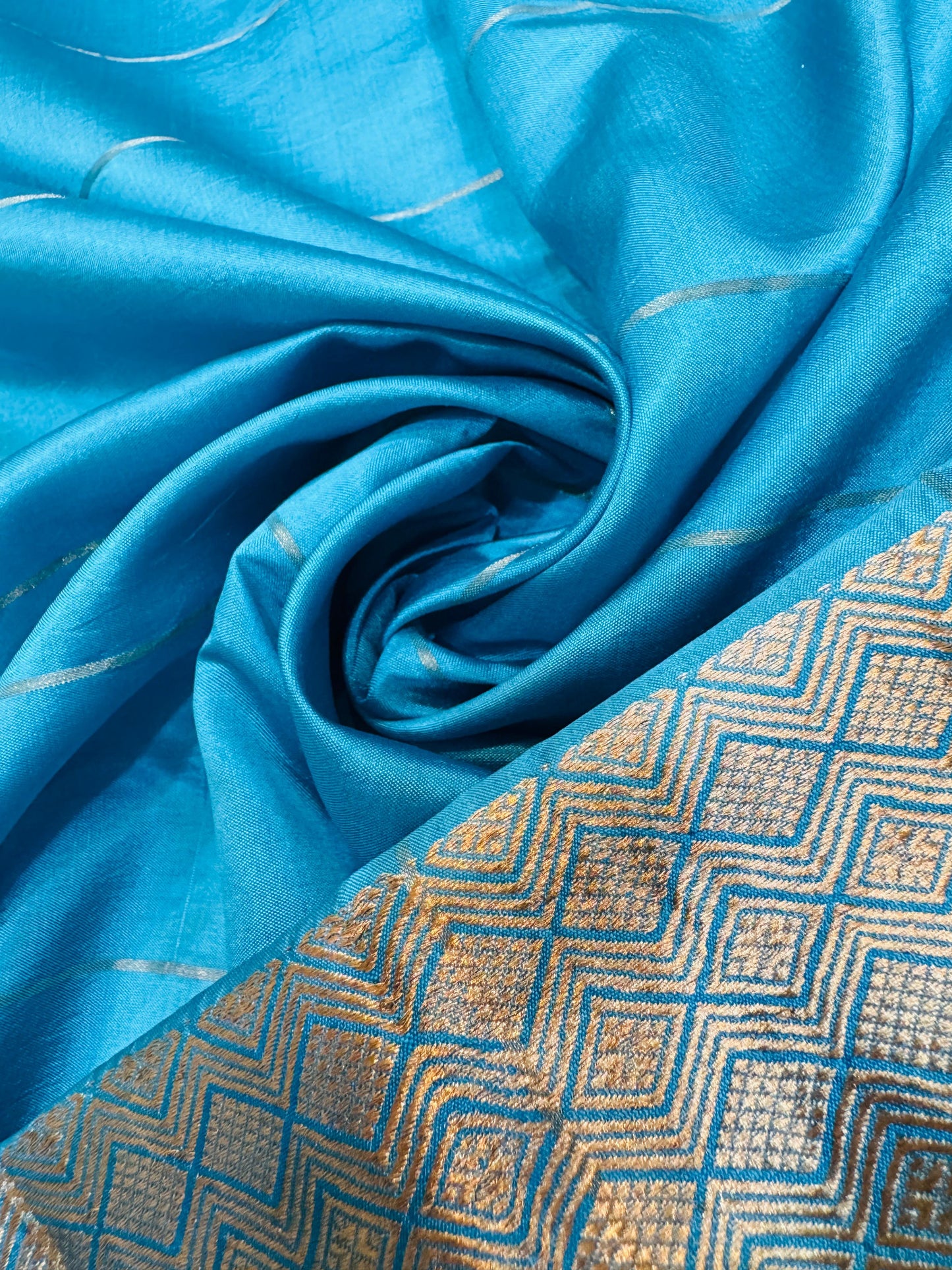 Pure Banarasi Dupion Silk Check Buti Saree With Satin Border
