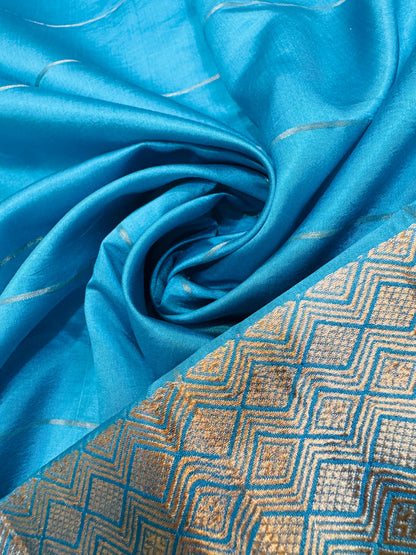 Pure Banarasi Dupion Silk Check Buti Saree With Satin Border
