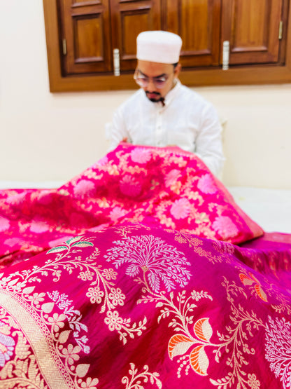 Pure Banarasi Katan Silk Mina Jaal Saree