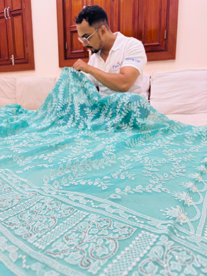 Pure Banarasi Kora Silk Chikankari Embroidery Saree