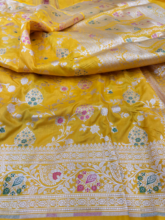 Pure Banarasi Katan Silk Meena Jaal Saree