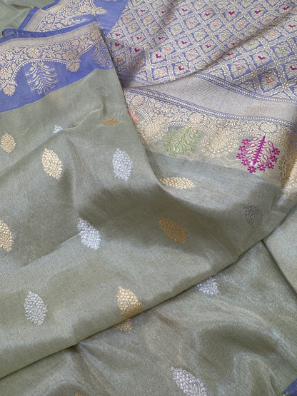 Pure Banarasi Katan Tissue Silk Kadiyal Border Saree