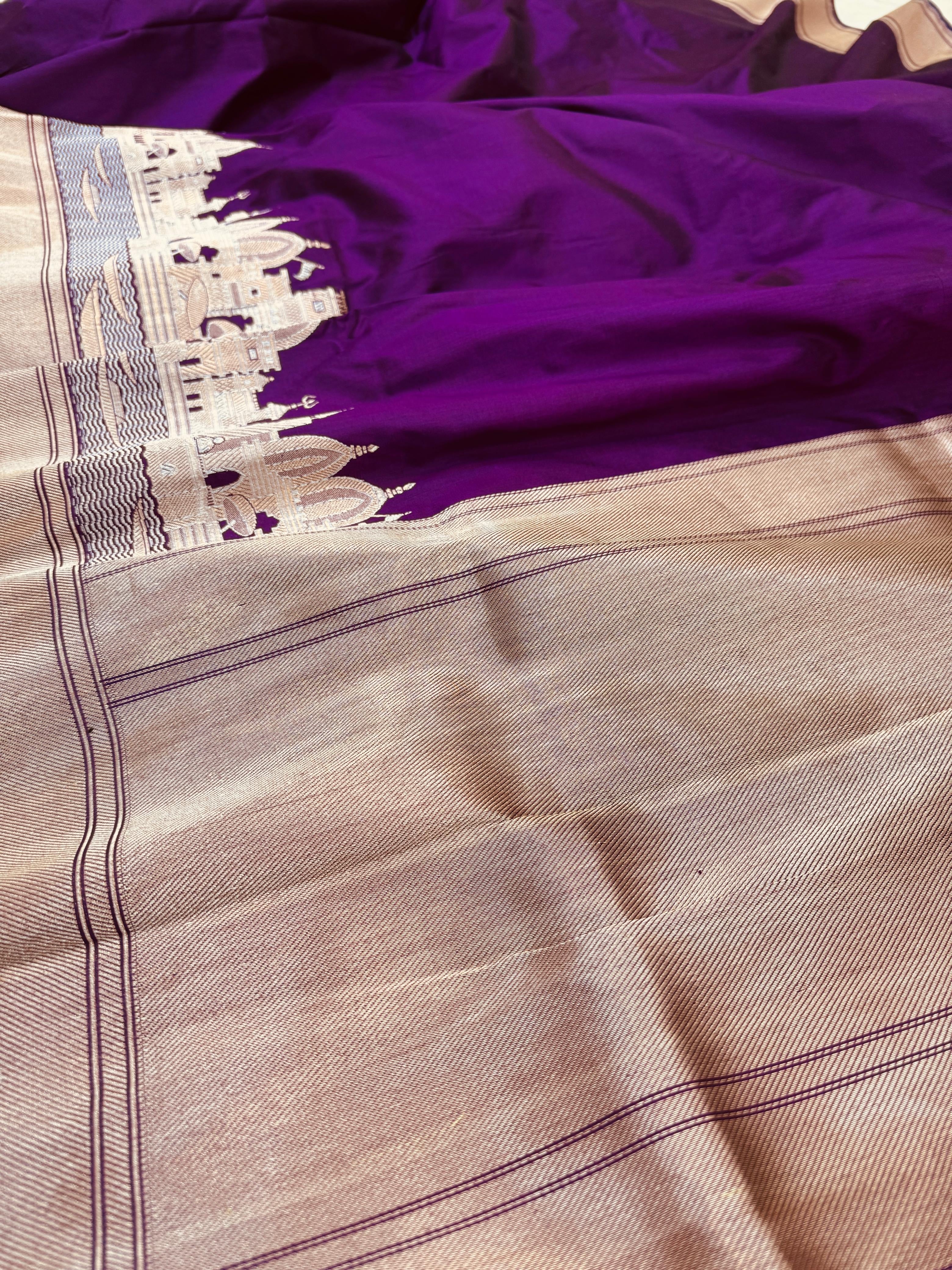 Pure Banarasi Katan Silk Plain Ghat Saree