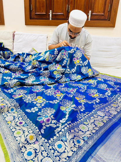 Pure Banarasi Katan Silk Mina Jaal Saree