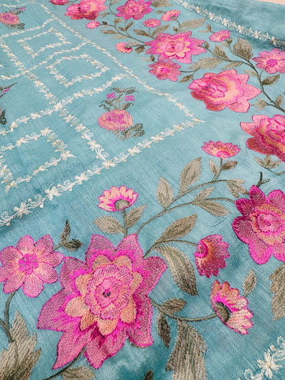 Pure Banarasi Tasar Silk Embroidery Saree