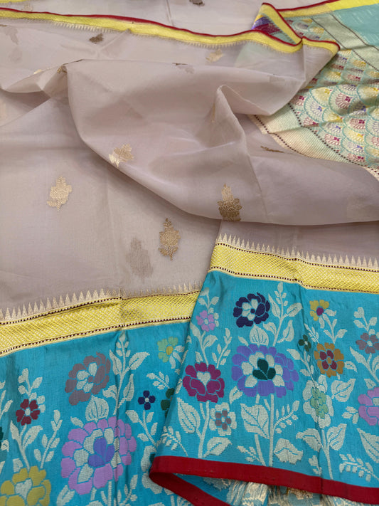 Pure Banarasi Kora Silk Kadhwa Buta Saree