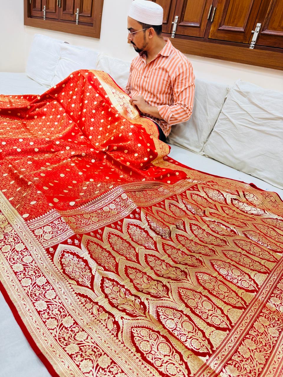 Pure Banarasi Satin Silk Waskat Buti Saree