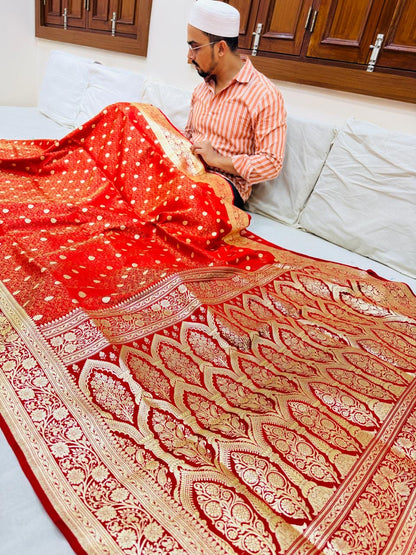 Pure Banarasi Satin Silk Waskat Buti Saree