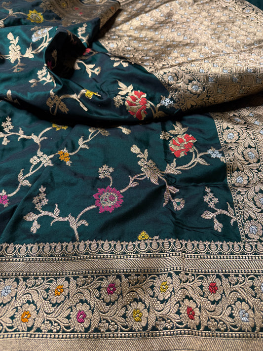 Pure Banarasi Katan Silk Mina Jaal Saree