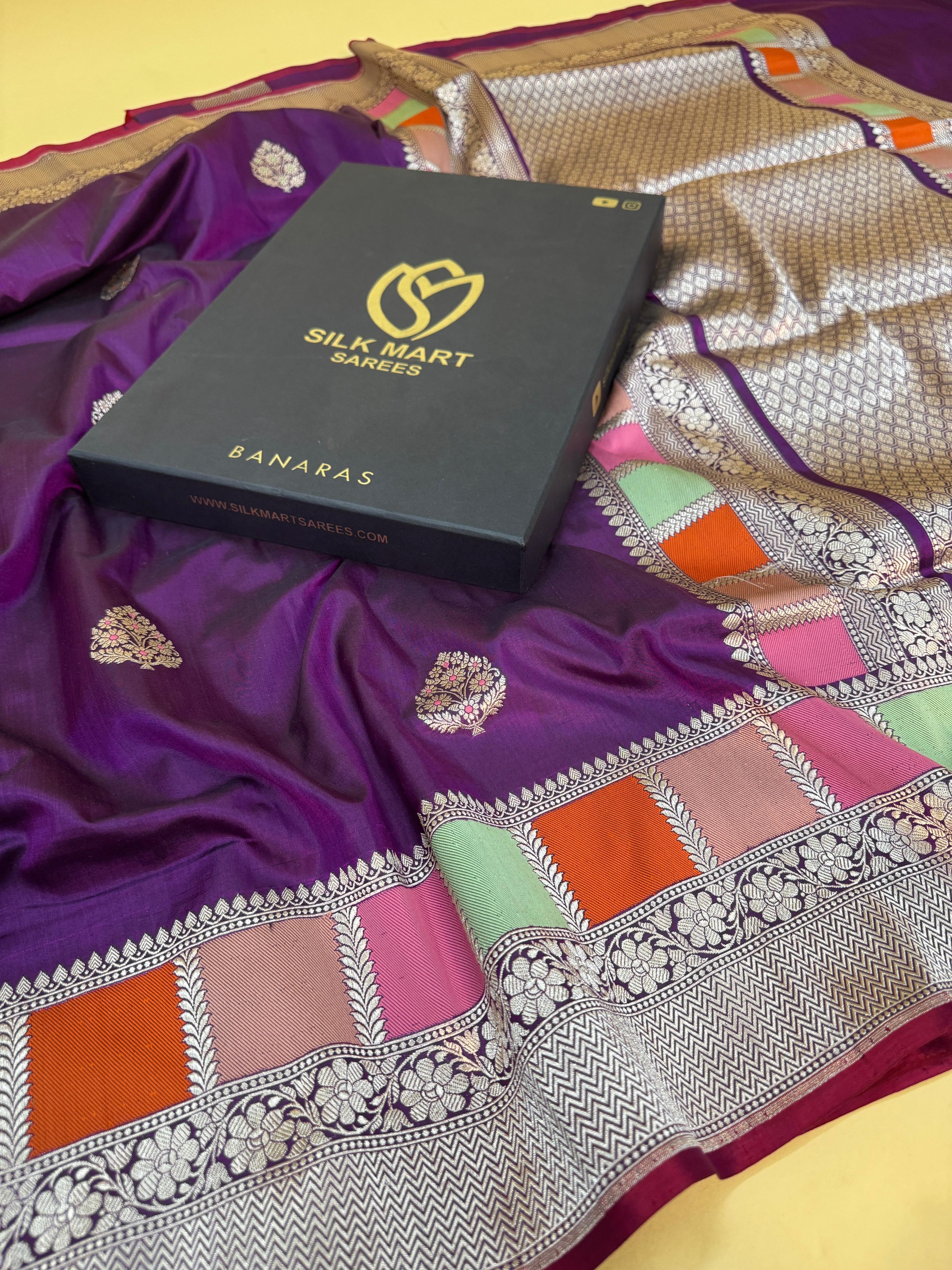 Purple Katan Silk Mina Buta Rangkaat Saree